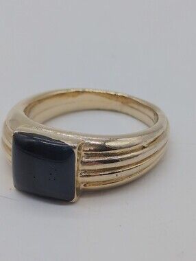 Vintage Costume Sz 9.25 Gold-Tone Ring with Black Square Stone